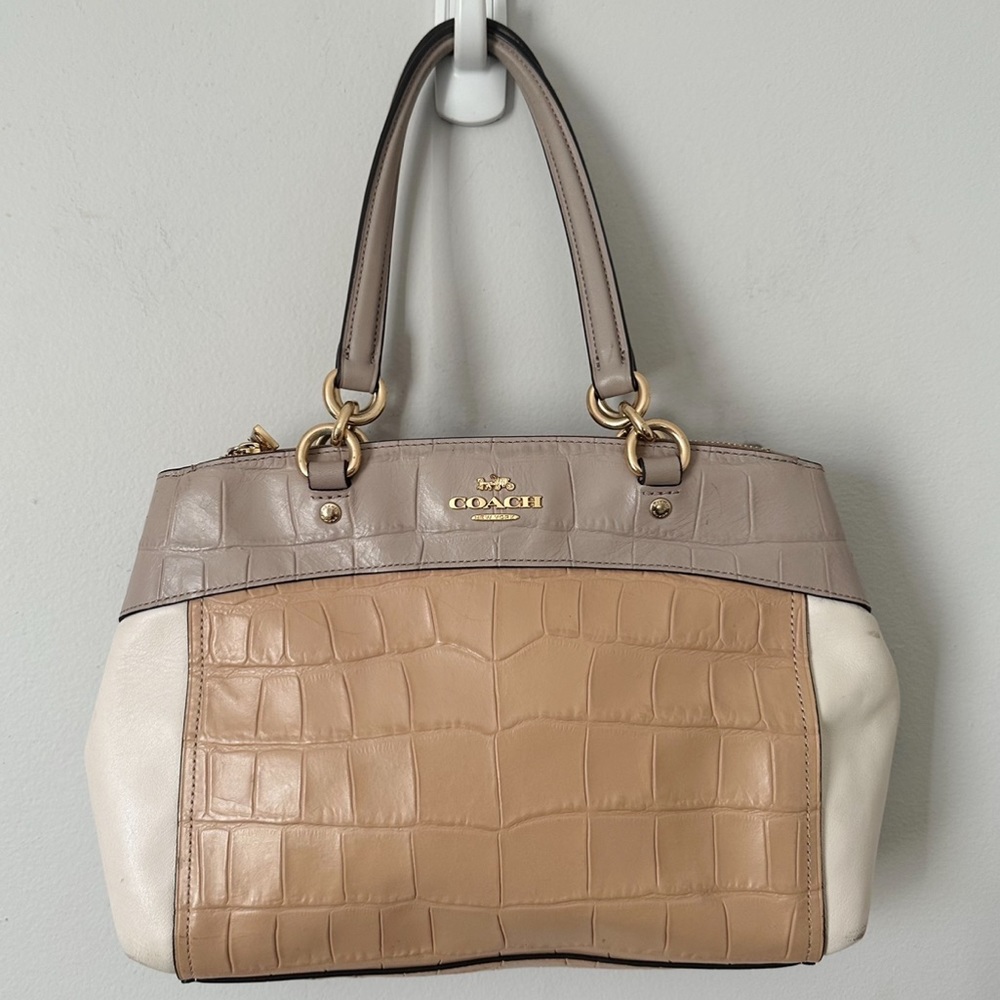 Coach Brooke Caryall Leather Colorblock Bag in Tan, Gray and White